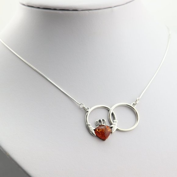 Jewelry - Sterling silver necklace with natural Baltic amber, heart silver necklace